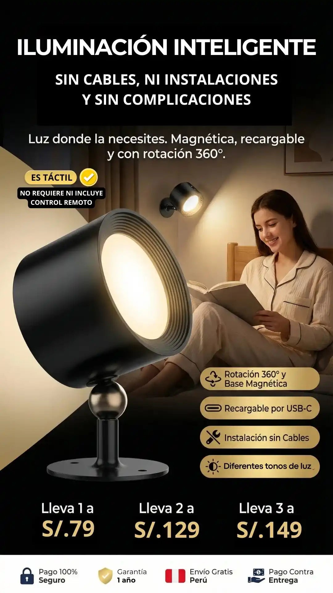 Lámpara LED Magnética Recargable Táctil (no necesita control remoto)