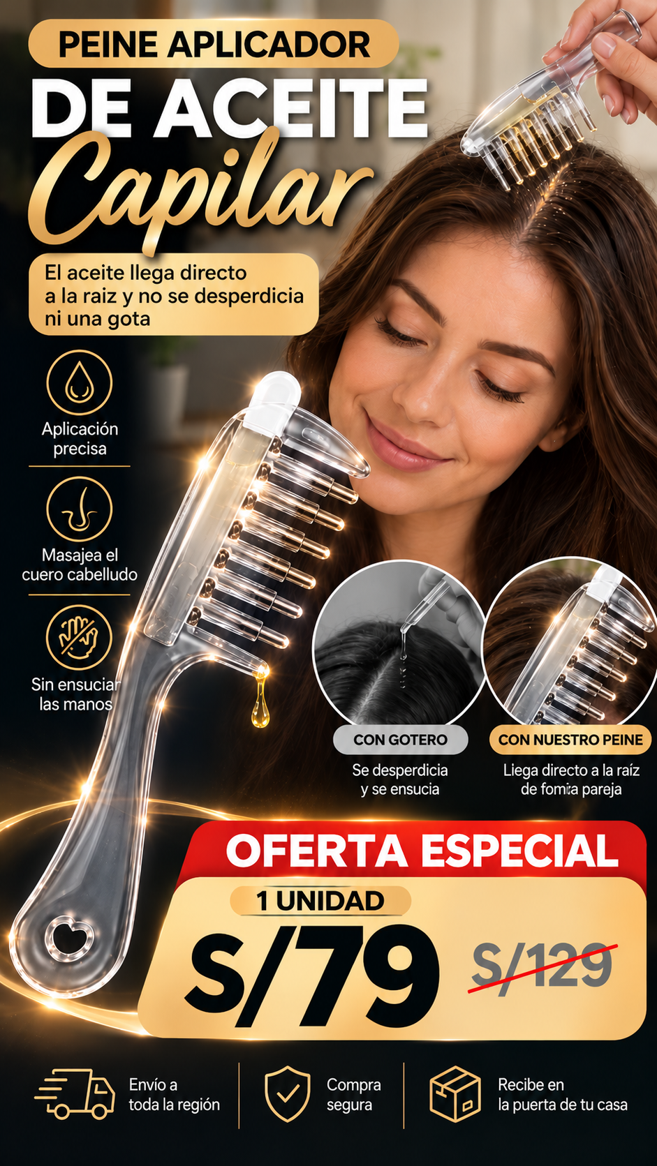 Peine aplicador de aceite capilar