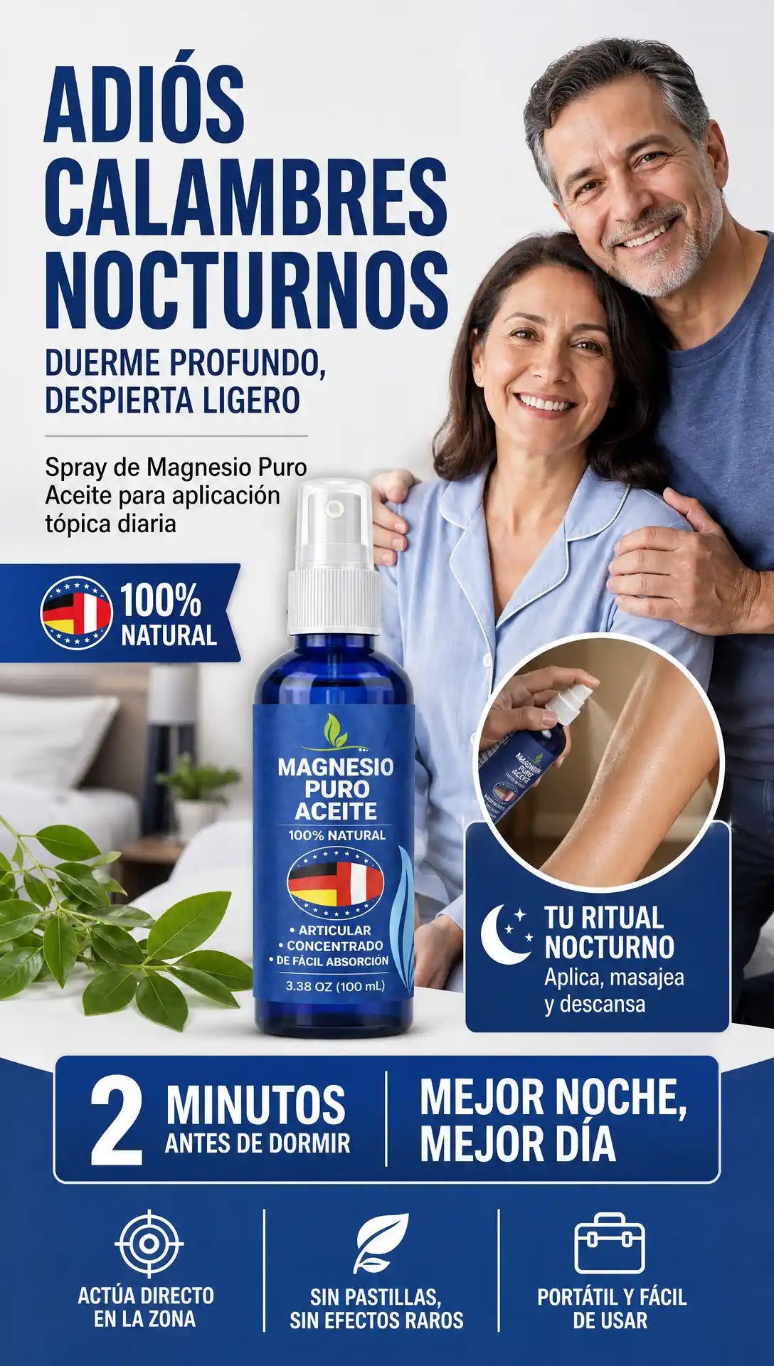 Spray de Aceite de Magnesio Puro Natural 🍃 Para calambres