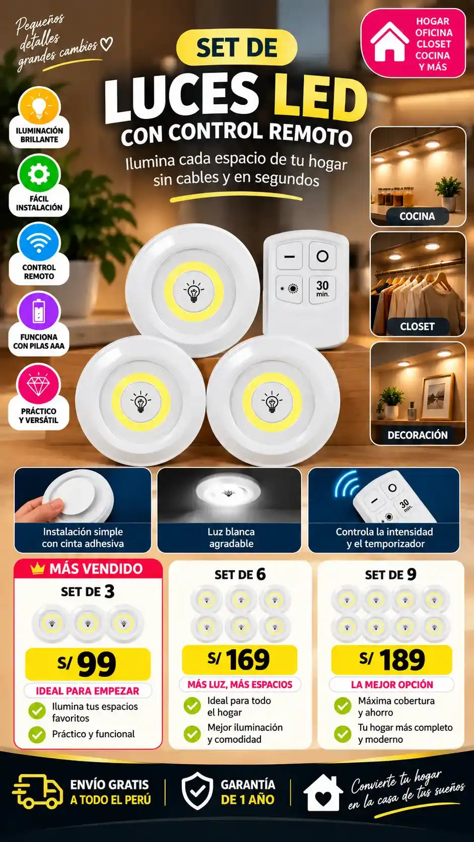 Set de Luces LED con control remoto