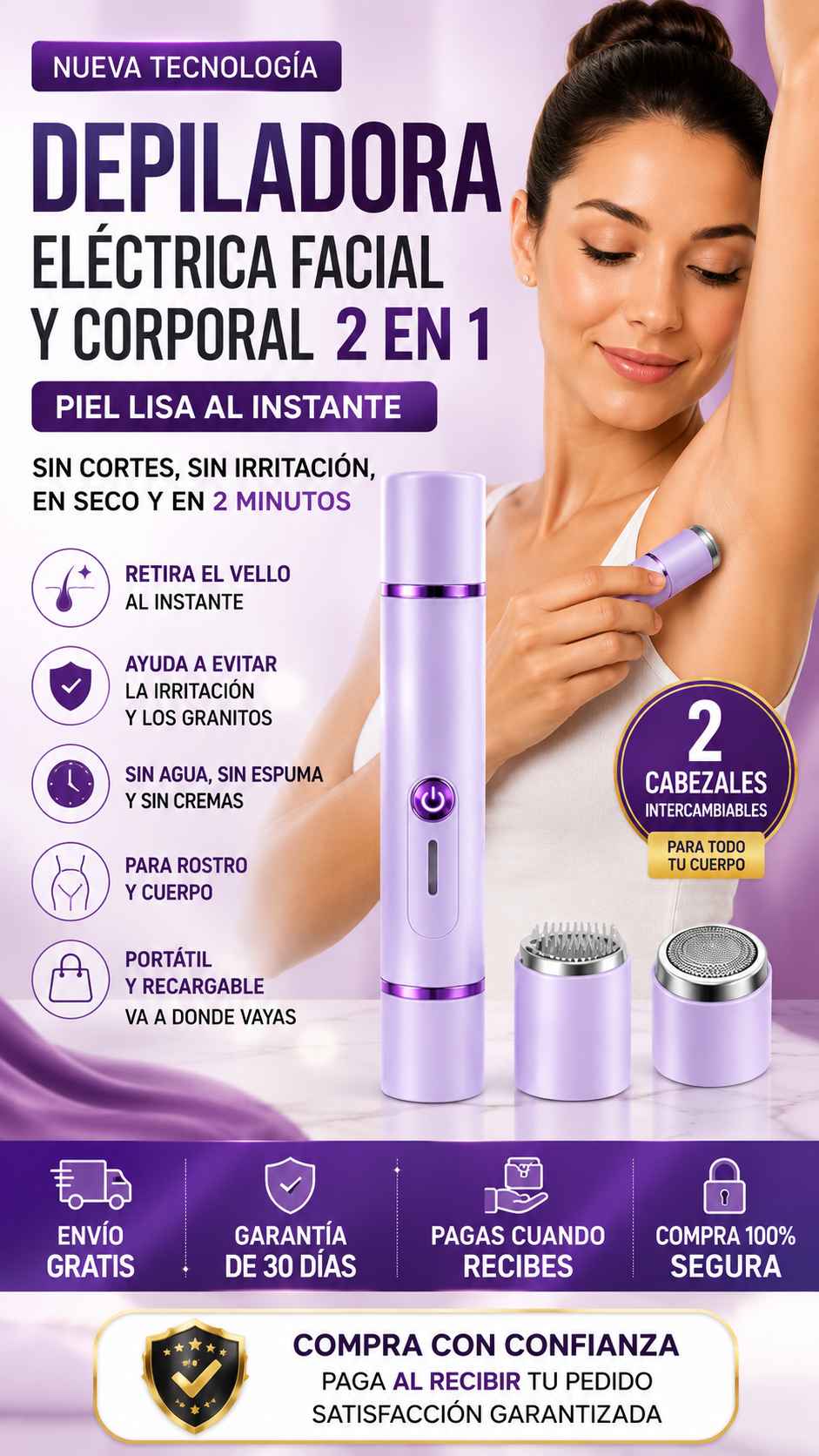 Depiladora Eléctrica Facial y Corporal 2 en 1