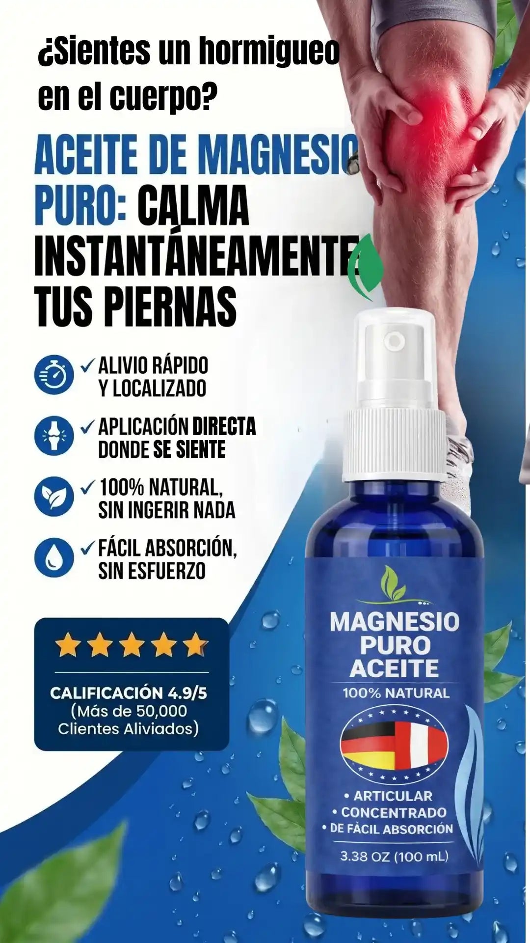 Spray de Aceite de Magnesio Puro Natural 🍃 Para hormigueo
