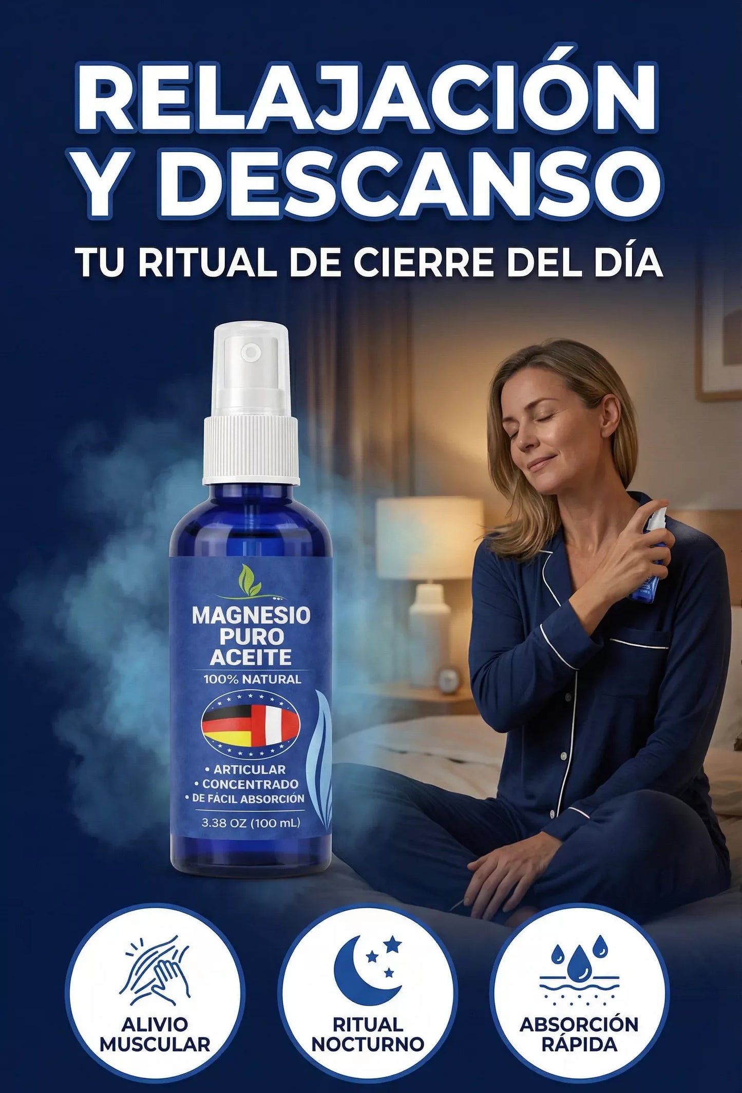 Spray de Aceite de Magnesio Puro Natural 🍃 Para Descanso y Relajacion 💤